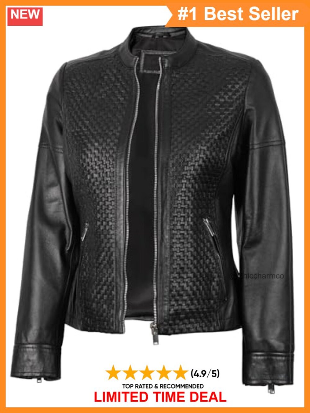 Real Lambskin Leather Cafe Racer Biker Jacket Fitted Band Collar Zip